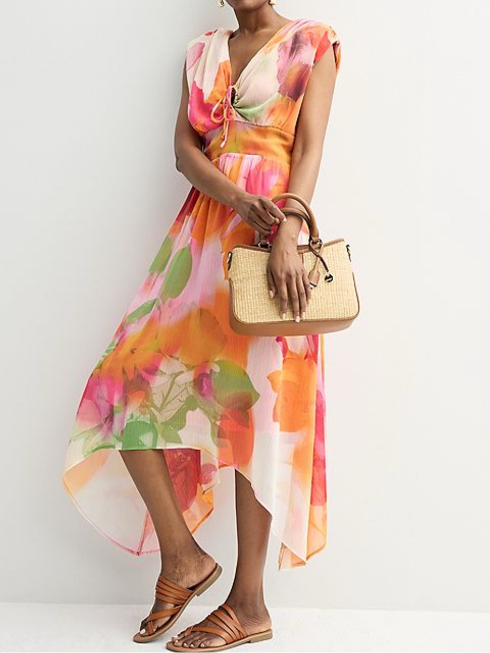 INTEMPO Floral Handkerchief Hem Maxi Dress Size Small